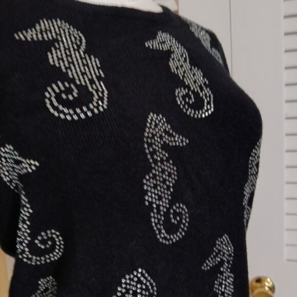 LIV Milano Small Black Long-Sleeved Metallic Seahorse Embellishment Sweater - Picture 5 of 10